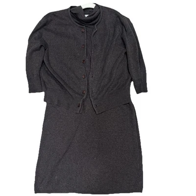 Conjunto de Vestido Suéter Joan Vass Marrón Carbón Manga Larga Talla 1 Pequeño Cuello Alto Foto 1 de 4