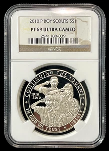 2010 P Boy Scouts of America Commemorative Silver Coin NGC PF69 ULTRA CAMEO-(936 - Picture 1 of 4