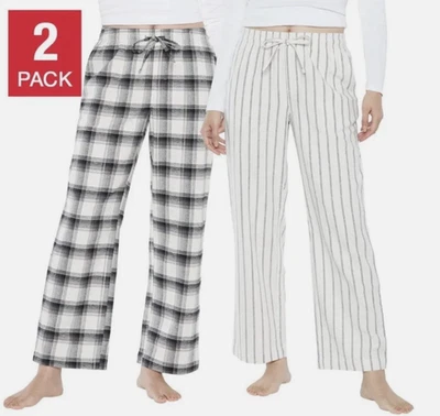 Calça de pijama feminina de flanela Gap, pacote com 2, nova com etiquetas, listras, XS, 99% algodão, lounge - Imagem 1 de 4