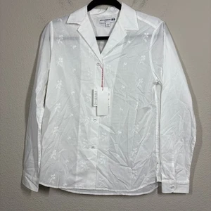 Ines De La Fressange Uniqlo Small Cotton Lawn Open Collar Long Sleeve Shirt - Picture 1 of 9