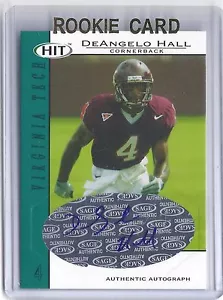 2004 Hit Football DeAngelo Hall Emerald Virginia Tech Autographed Rookie Card - Picture 1 of 2