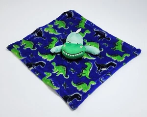 Baby SECURITY BLANKET Stuffed Animal DINOSAUR Smiling Green Blue Plush Lovey - Picture 1 of 4