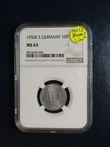 1950E EAST GERMANY TEN PFENNIG NGC MS63 UNCIRCULATED 10P Coin PRICED TO SELL! - Picture 1 of 4