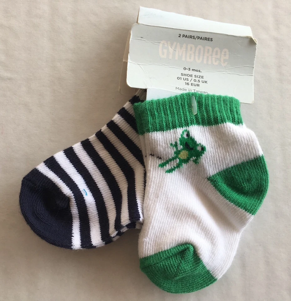 NUEVO CON ETIQUETAS Gymboree Hop To It 0-3 Meses Rana Verde y Azul Marino Rayas Calcetines 2pk Foto 1 de 1