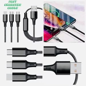 BLACK 3in1 Fast Multi Charging Cable For Cell Phone Compatible with Most Devices - Picture 1 of 5