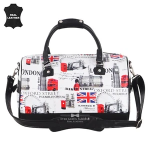 London Reisetasche britisch bedruckt Reisen Echtleder Wochenendtasche - Bild 1 von 7