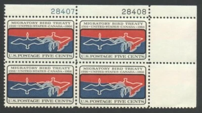 Vintage Unused US Postage Block 5 Cent Stamps MIGRATORY BIRD TREATY 1916-1966 - Image 1 of 2