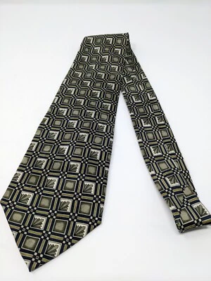 Мужской желтый темно-синий кремовый геометрический шелковый галстук Neiman Marcus 58 дюймов x 4 дюйма  - Изображение 1 из 4