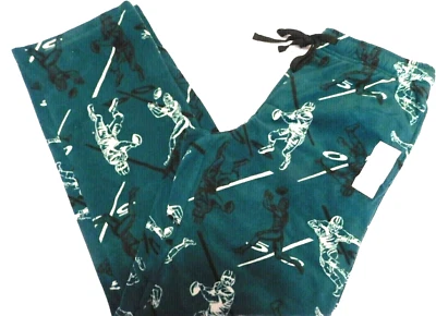 Croft & Barrow Men Fleece Pajama Pants Size Small Green FOOTBALL Theme NEW - Image 1 of 4