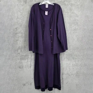 Hot Cotton 2 Piece Tank Maxi Dress Top L Purple USA Made Waffle Knit Velvet Trim - Picture 1 of 14