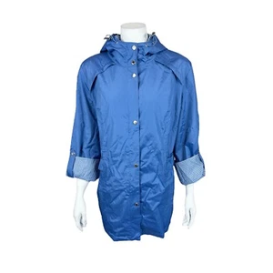 Susan Graver Water-Resistant Hooded Jacket w/ Gingham Print Chambray X-Large Sz - Picture 1 of 2