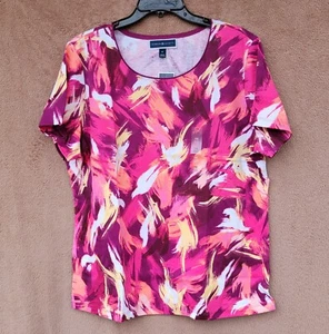 *NEW* Karen Scott Artistic Paint Strokes Red Top Scoop Neck Short Sleeve - NWT - Picture 1 of 22