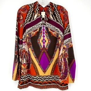 Blusa Túnica Chico's Cachemira Bohemia Cuello en V Mangas Largas Marrón y Púrpura Talla 8 - Imagen 1 de 5