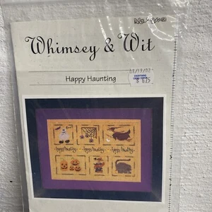 Whimsey & Wit Cross Stitch Pattern HAPPY HAUNTING Halloween  - Picture 1 of 4