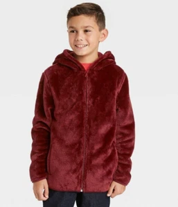 Cat & Jack Boy's Full Zip Velvet Hoodie Jacket Burgundy Red - Size S (6-7) - Picture 1 of 6