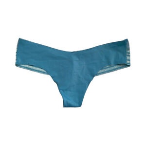 Victoria's Secret Teal Blue No Show Thong size XS Metallic Striped Band Panty
