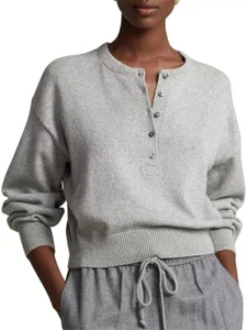 Polo Ralph Lauren Women's Cashmere-Blend Henley Pullover Sweater Grey M NWT$298 - Picture 1 of 9