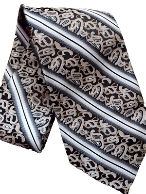 Designer Necktie 4x58 Silk Black Silver Pattern Stripe Office Tie Martin Wong - Image 1 of 4