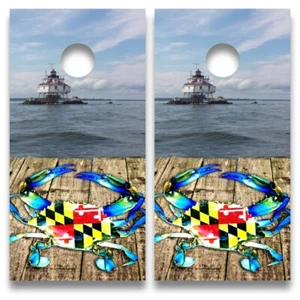 Cornhole Board Wraps Qty. two 24" x 48" Chesapeake Bay Maryland Blue Crab Dock - Picture 1 of 5