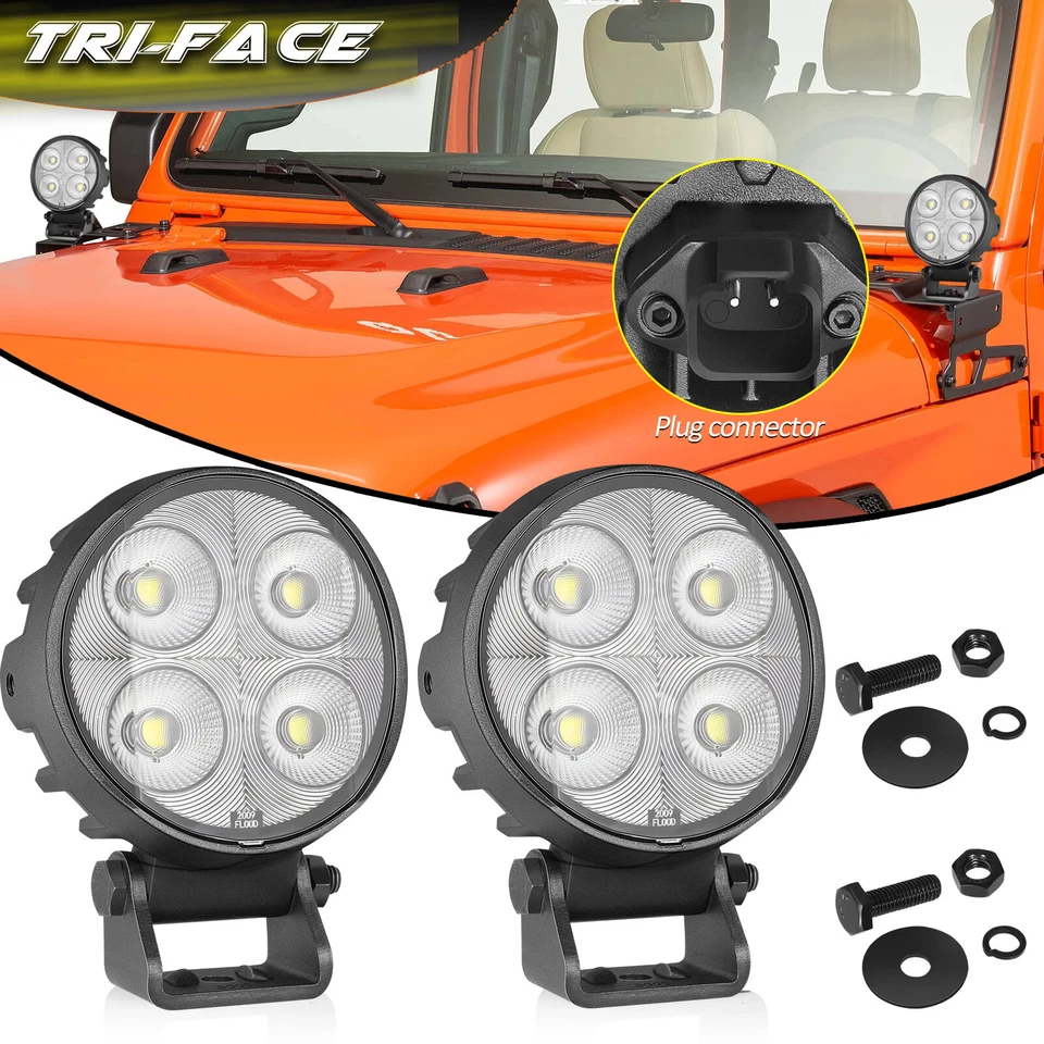 2X For JEEP JK JL 4" 80W LED Round Offroad Combo Driving Lights Pods Headlights  - Image 1 of 4