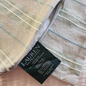 Ralph Lauren Woven Cotton Throw Pillow Cover Green Blue Stripe 21” Zips Beachy - Picture 1 of 7