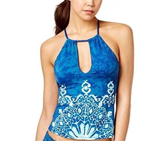 NWT Lucky Brand Batik D Cup Tie Dye Halter High Neck Tankini Swim Top #100375 Foto 1 de 1