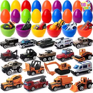 18 Pack Easter Eggs with Toy Cars for Kids - Party Favors and Classroom Prizes - Picture 1 of 12