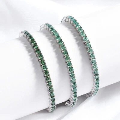 Green Moissanite Bracelet Tennis Chain 925 Sterling Silver Hip Hop Farewell Gift - Image 1 of 4
