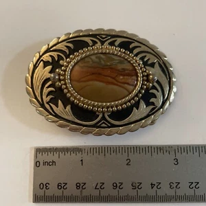 "Hebilla de cinturón de latón vintage piedra jaspe 3""" - Imagen 1 de 4