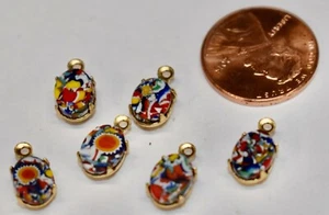 VINTAGE 6 TINY millefiori GLASS OVAL PENDANTS • 6 x 8mm RARE VINTAGE GLASS - Picture 1 of 1