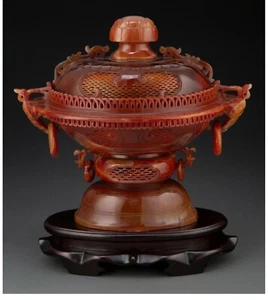 A112 A Chinese Carved Openwork Agate Censer.  24.8 x 28.6 x 19.7 CM - Picture 1 of 14