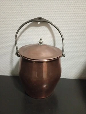 Ancien petit chaudron marmitte cuivre couvercle - Photo 1/4