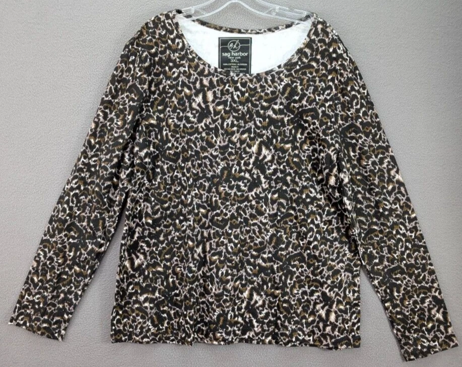 Blusa para mujer Sag Harbor New York 3XL estampado animal leopardo top algodón boho chic Foto 1 de 4