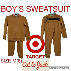Boys Clothes Cat & Jack Tan Zip Up Hoodie & Sweatpant Joggers Size 8 - Picture 1 of 9