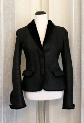 GUCCI подлинный черный стриженный мех овчины кожаная куртка пальто Blazer размер 40 - Изображение 1 из 4