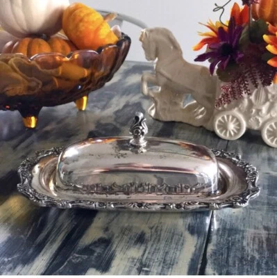 Antique International Silver Co. Silver Plated Butter Dish with Glass Plate - Image 1 of 4