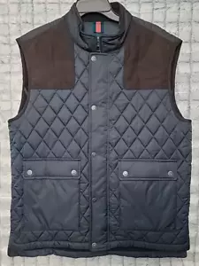 Cremieux 38 Ethan Quilted Navy Blue Vest Men's Large Brown Suede Panels Gorpcore - Picture 1 of 6