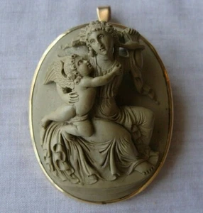 EARLY VICTORIAN LAVA CAMEO PENDENT BROOCH CIRCA 1840'S - Picture 1 of 7