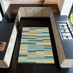 Pastel Green Color Striped Geometric Carpet Kitchen Mat Bedside Rug Chic Decor - Picture 1 of 4