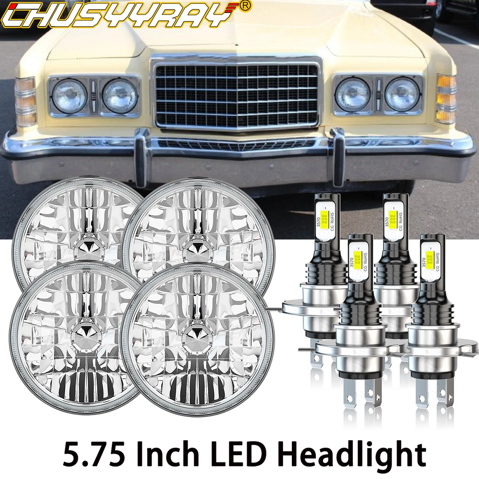 For Ford	LTD 1968 1969 1970 1971-1978 4pcs 5.75" 5-3/4'' Round LED Headlights — 第 1/4 张图片
