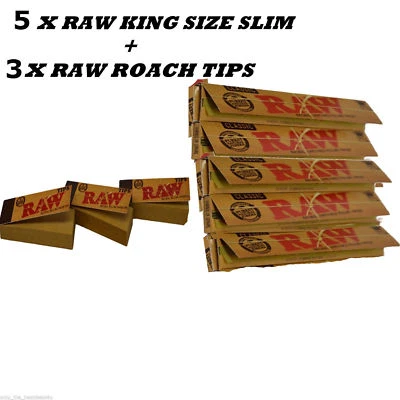 Genuine RAW Rolling Papers King Size Slim Classic Unrefined Skin+ RAW TIPS FREE*