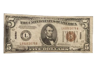 1934-A $5 FIVE DOLLARS “HAWAII” FRN FEDERAL RESERVE NOTE High Grade - Picture 1 of 12