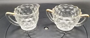 Finiture cube oro trasparente di Jeannette crema e set ciotola di zucchero aperta vetro depressione - Foto 1 di 8