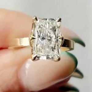 2.75 TCW Radiant Cut Moissanite Women's 6 Claws Engagement Ring 9K Yellow Gold - Picture 1 of 12