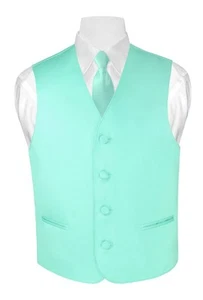 BOY'S Dress Vest & NeckTie Solid AQUA GREEN Color Neck Tie Set for Suit or Tux - Picture 1 of 3