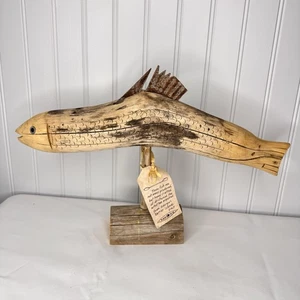 OOAK Hand Carved Driftwood Fish Signed Phillips Georgia Barrier Island Art 16” - Picture 1 of 10