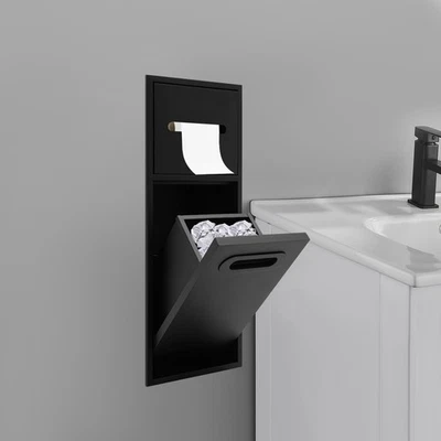 Bote de basura rectangular para baño inclinable gabinete de basura oculto negro Foto 1 de 4