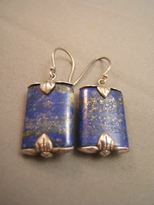 Lapis Lazuli  Sterling Silver Rectagnular Drop Earrings - Picture 1 of 4