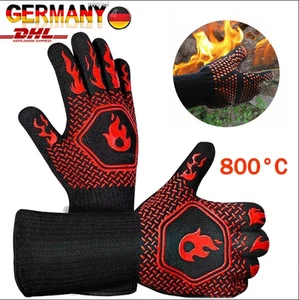 2X Feuerfest 800°C Grillhandschuhe Schutzhandschuhe Ofenhandschuh-Hitzebeständig - Bild 1 von 10