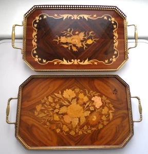 ITALIENISCHE SORRENT INTARSIEN INTARSIEN HOLZ BLUMEN- & ROLLENDESIGN SERVIERTABLETTS KONVOLUT - Bild 1 von 9